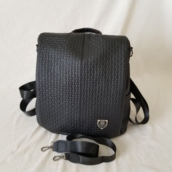 NEW! Black Faux Leather Midsize Backpack w/Rear Zipper Access & Detachable Strap - Picture 4 of 13